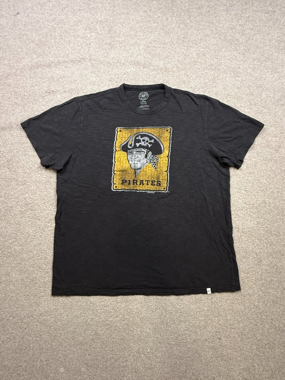 Pittsburgh Pirates T Shirt Mens Size L Black MLB Baseball Short Sleeve '47